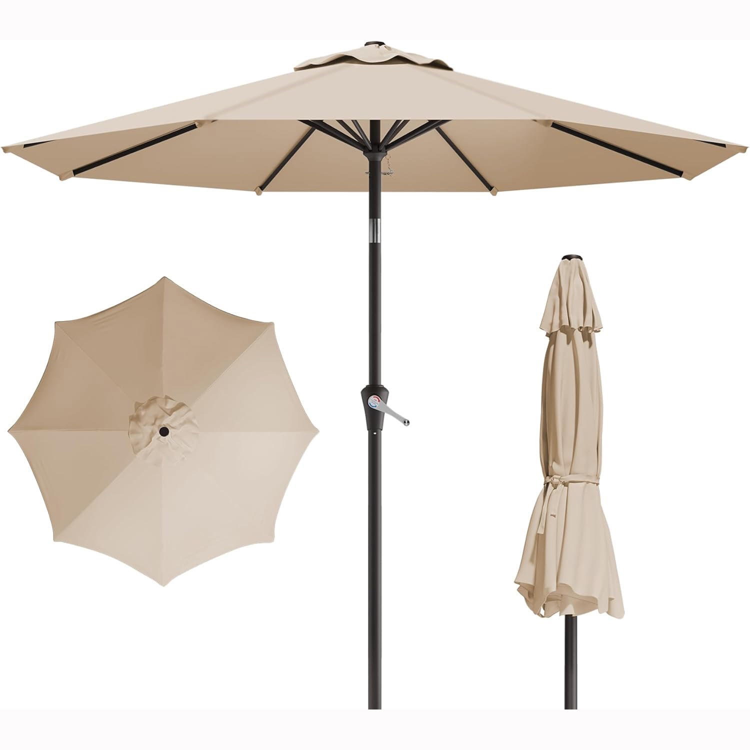 Parasol ogrodowy z wentylacją 9FT, odchylany za pomocą przycisku, korbą i 8 wzmocnionymi żebrami