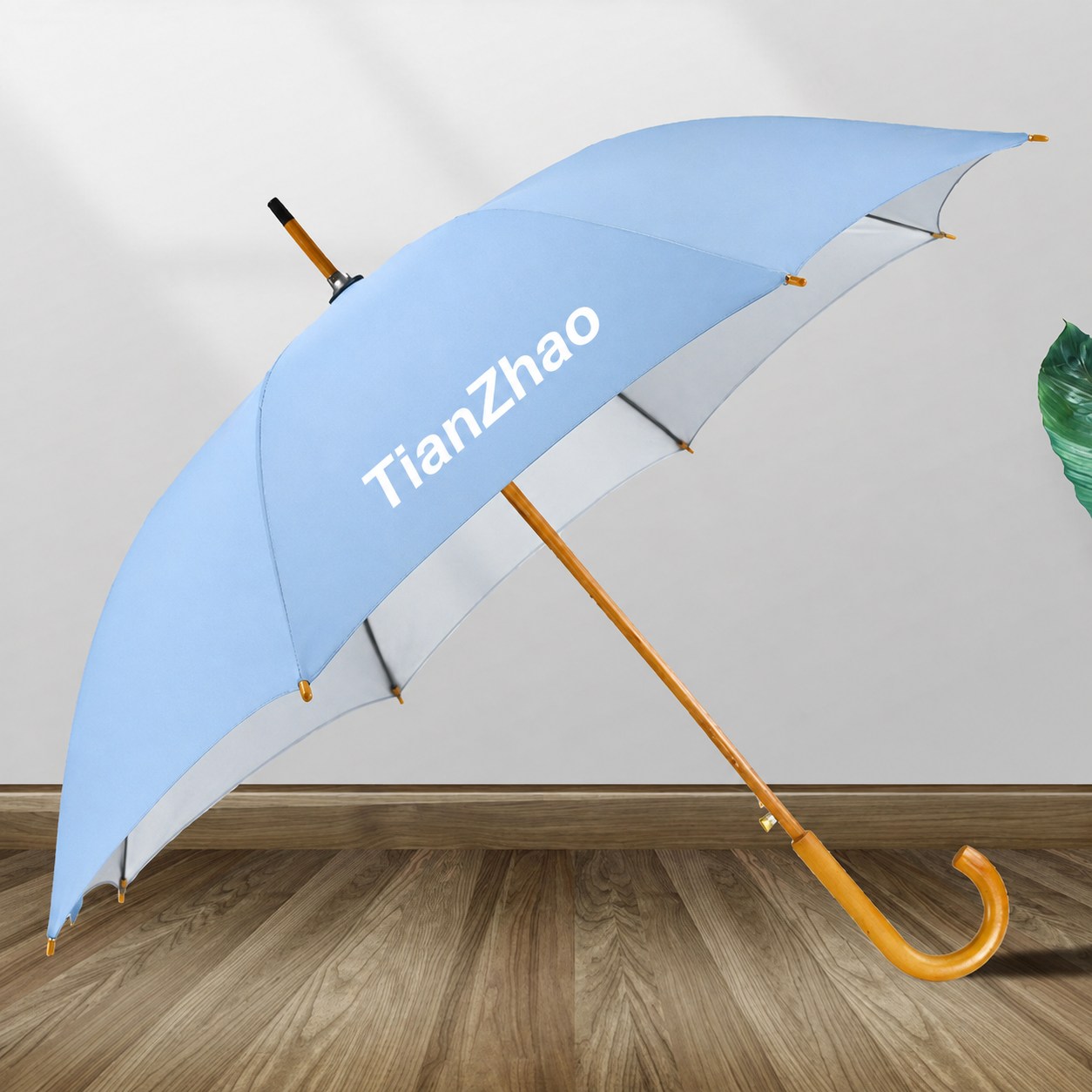 Niestandardowy promocyjny parasol golfowy z 8 żebrami i drewnianym uchwytem