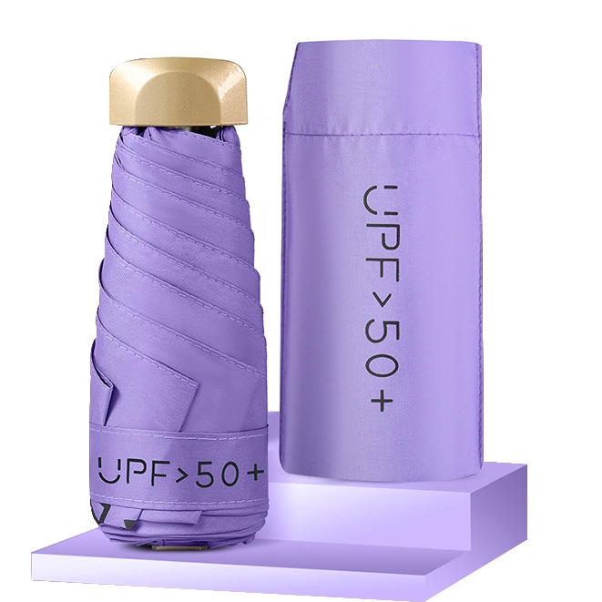 Ultrakompaktowy mini składany parasol UPF 50+ z czarną powłoką UV chroniącą przed słońcem i deszczem